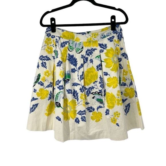 Talbots RSVP Blue Yellow Floral Butterfly Pleated Lined Skirt - Picture 1 of 9